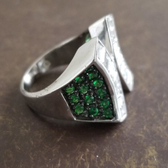 Sterling Baguette & Crystal Ring Sz 7 - Picture 6 of 15